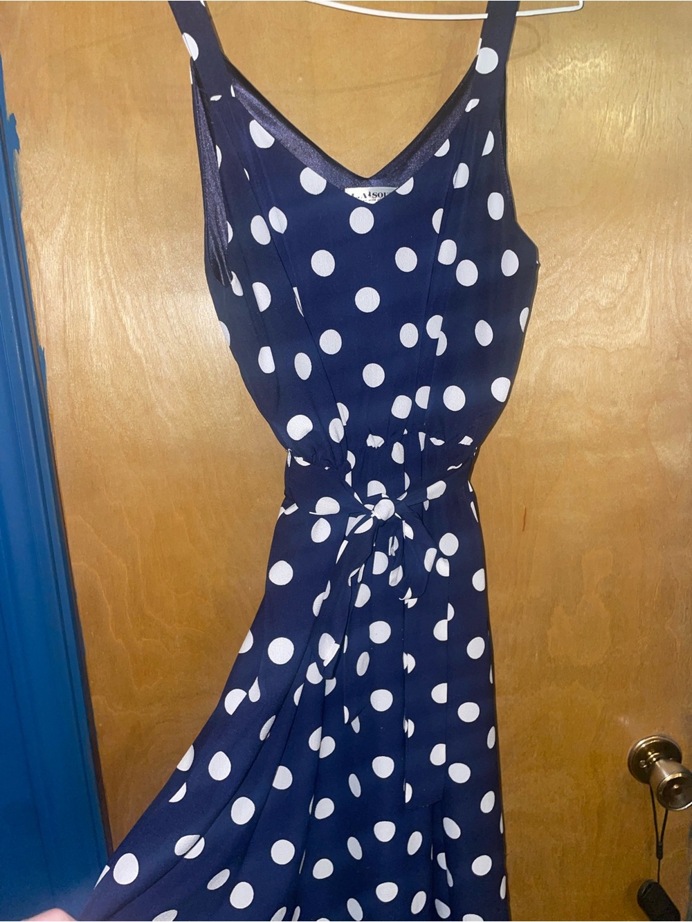 L.A. Soul Navy Polka Dot Tie-Waist Dress